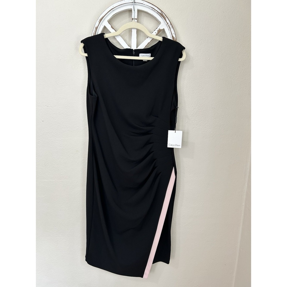 Calvin Klein Black Sheath Dress Size 12 Pink Accent NWT Office Party Whimsigoth